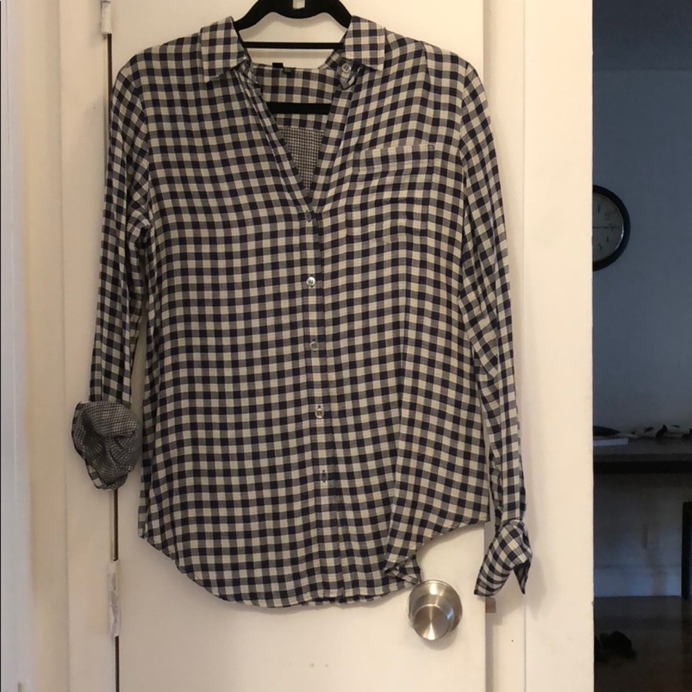 Theory navy gingham  button down